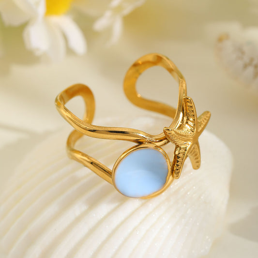 18K Gold Starfish Enamel Ring