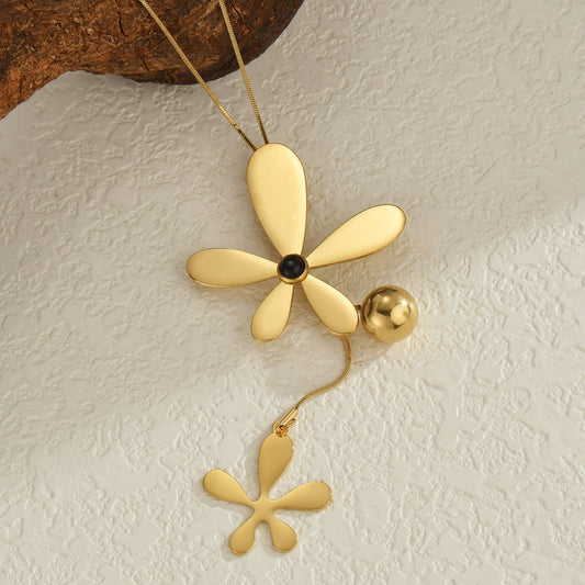 Gold Flower & Tassel Pendant Necklace