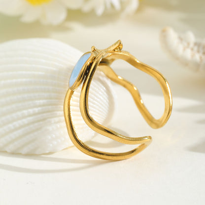 18K Gold Starfish Enamel Ring