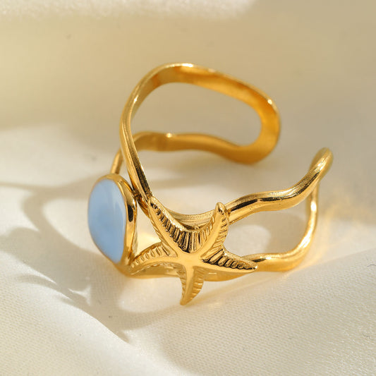 18K Gold Starfish Enamel Ring
