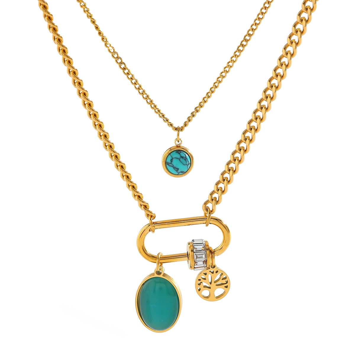 18K Gold Vacuum-Plated Round Tree Coin Necklace