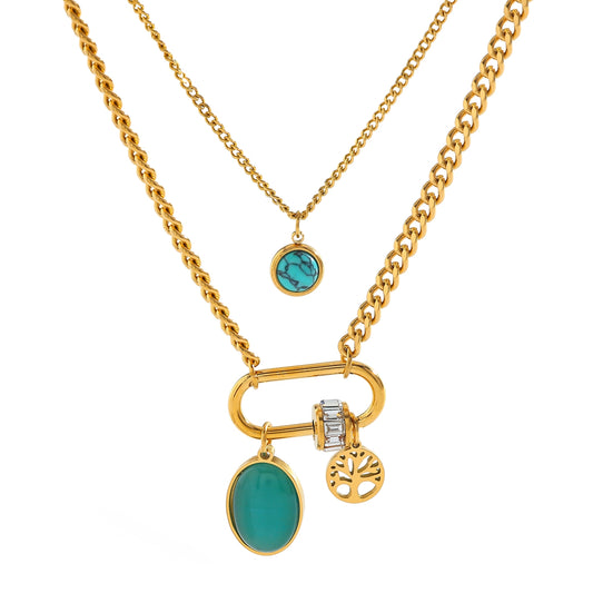 18K Gold Vacuum-Plated Round Tree Coin Necklace