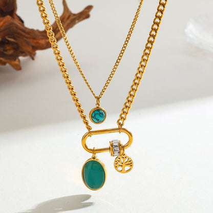 18K Gold Vacuum-Plated Round Tree Coin Necklace