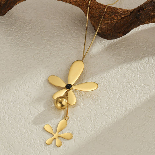 Gold Flower & Tassel Pendant Necklace