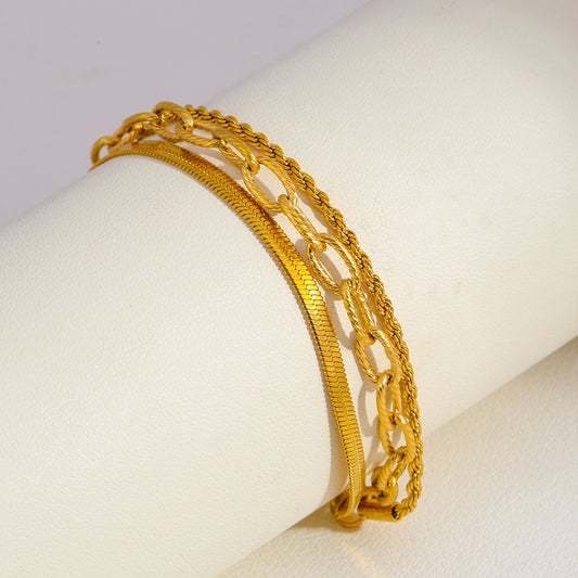 18K Gold Triple-Chain Snake Bracelet